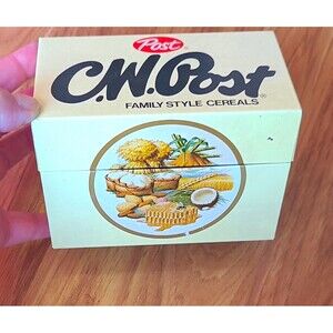 Vintage Post C.W. Post Family Style Cereal Recipe Box w/Recipe Cards & Dividers